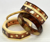 SZ22 Two Shultz octagon bangles in laminated custard and tortoise bakelite with custard dots